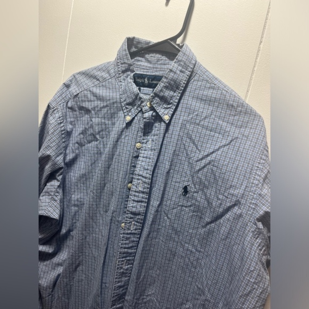 Ralph Lauren Shirt Men's XL Long Sleeve Blue Check Button Up